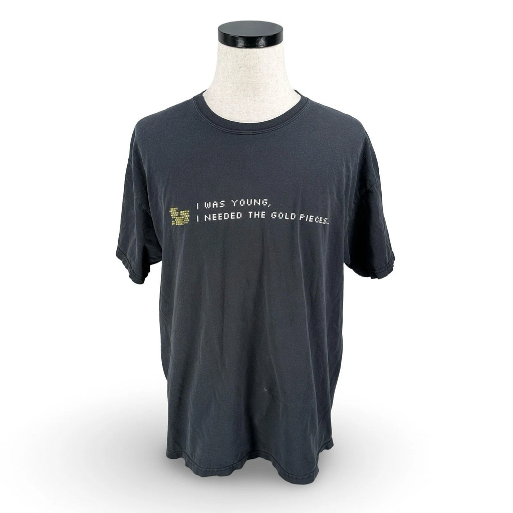 Y2K Jinx Mens XL Gray Gaming Graphic Tee I Needed The Gold Pieces Pixel Art