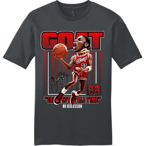 NEW ART SOCIETY MJ GOAT NO DISCUSSION CHARCOAL TEE SHIRT SM-4XLARGE MADE IN USA