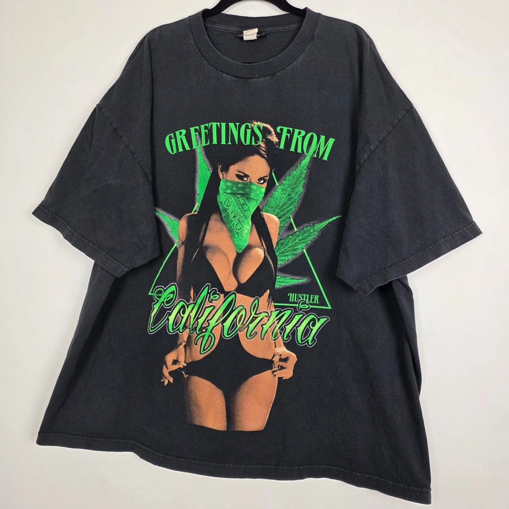 Vintage Y2K Hustler California Weed Smoking Men 3XL Short Sleeve Graphic T Shirt