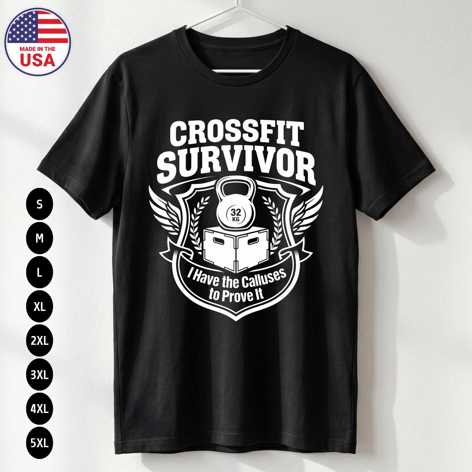 Funny CrossFit Survivor Shirt Workout Gym Humor Gift USA Tee S-5XL