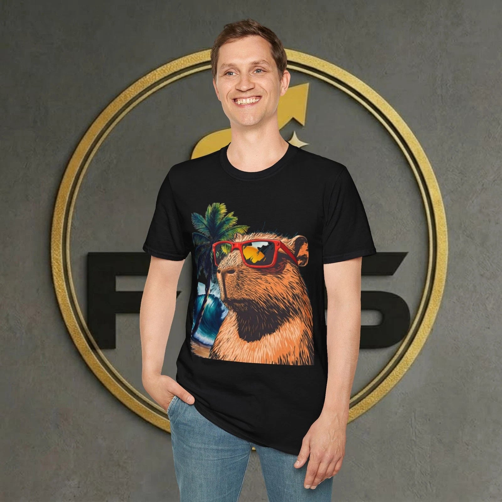 Cool Carpincho Beach Vibes  Unisex Softstyle T-Shirt 15 COLORS Design by FES
