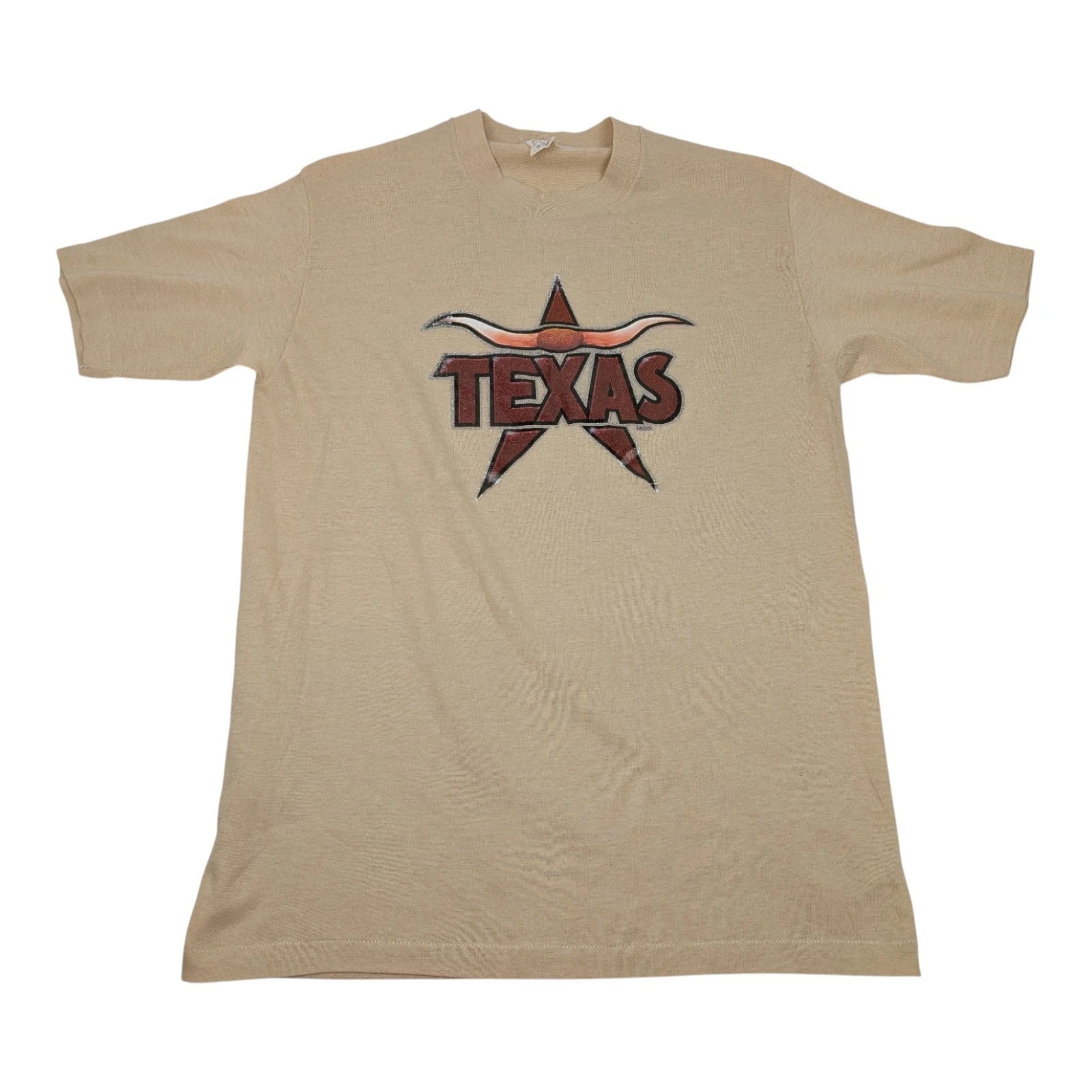 Vtg 70s Texas Star Horn Glitter T Shirt Iron On Graphic Paper Thin 50/50 Size L