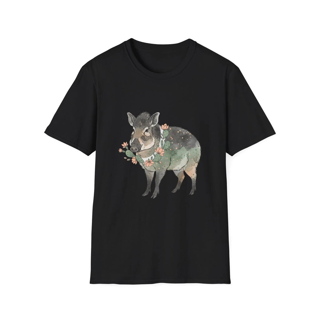 Javelina Cactus Floral Watercolor Boho Black Tee Nature Graphic T-Shirt