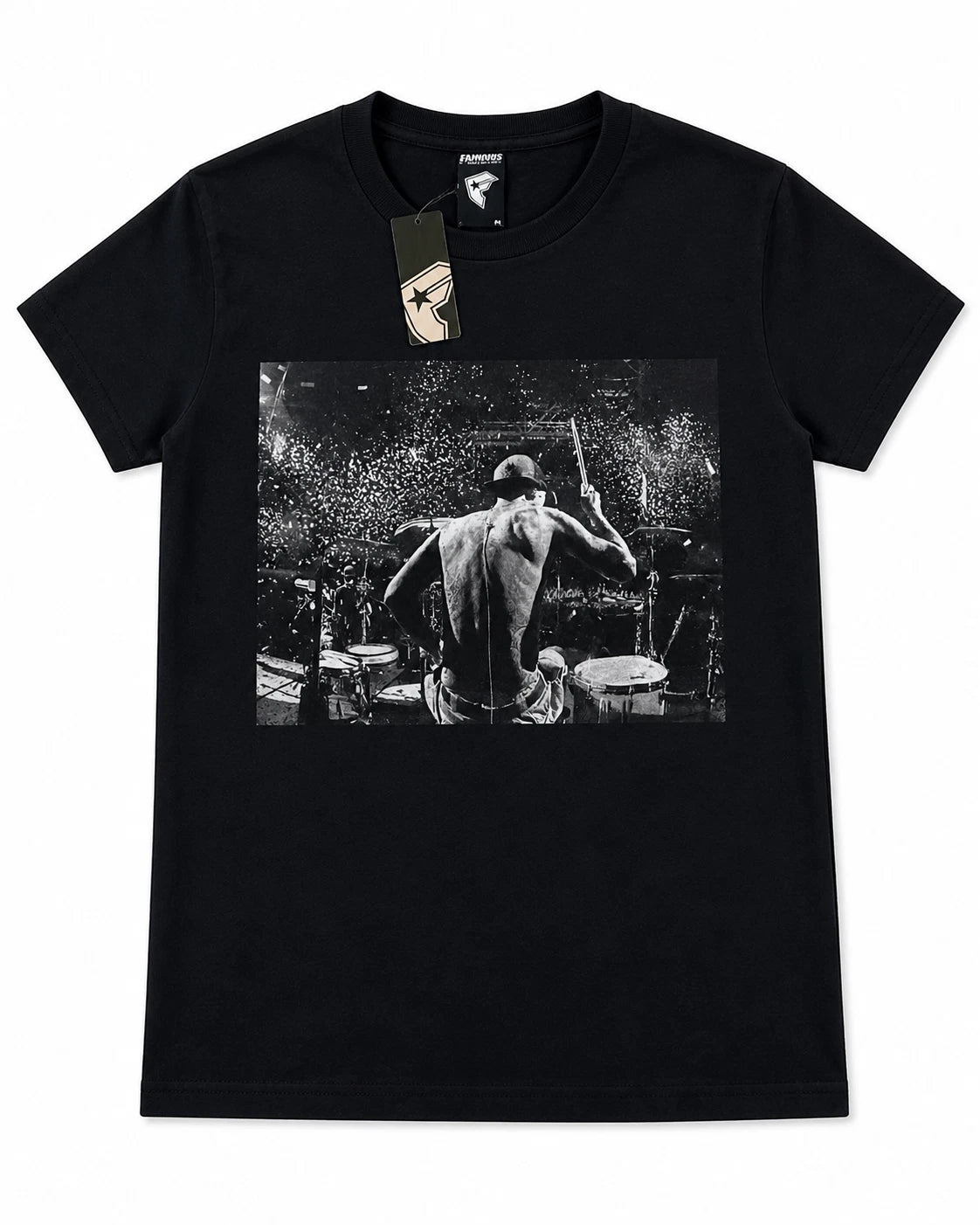 Men’s Black Graphic T-Shirt Drummer Concert Print Streetwear Short Sleeve Tee