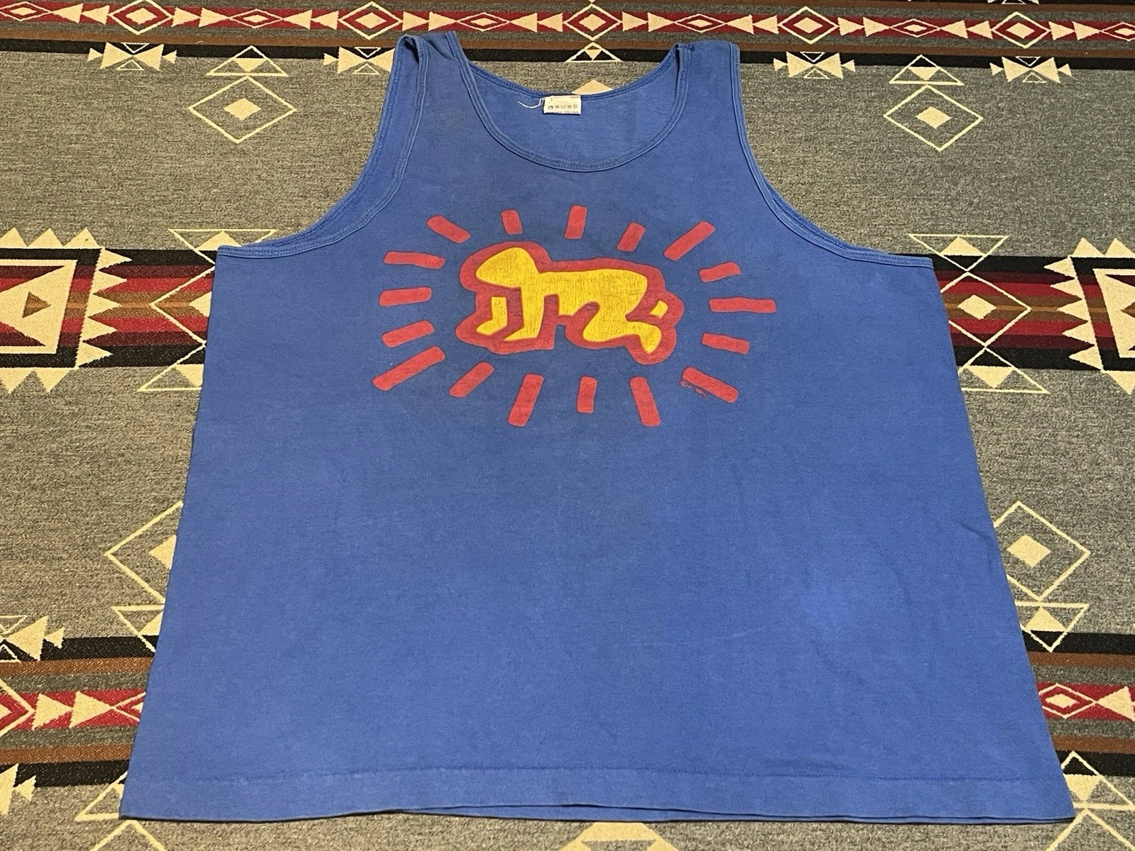 Vintage Keith Haring Pop Shop Art T Shirt Double Sided Tank Top XL Made USA MC