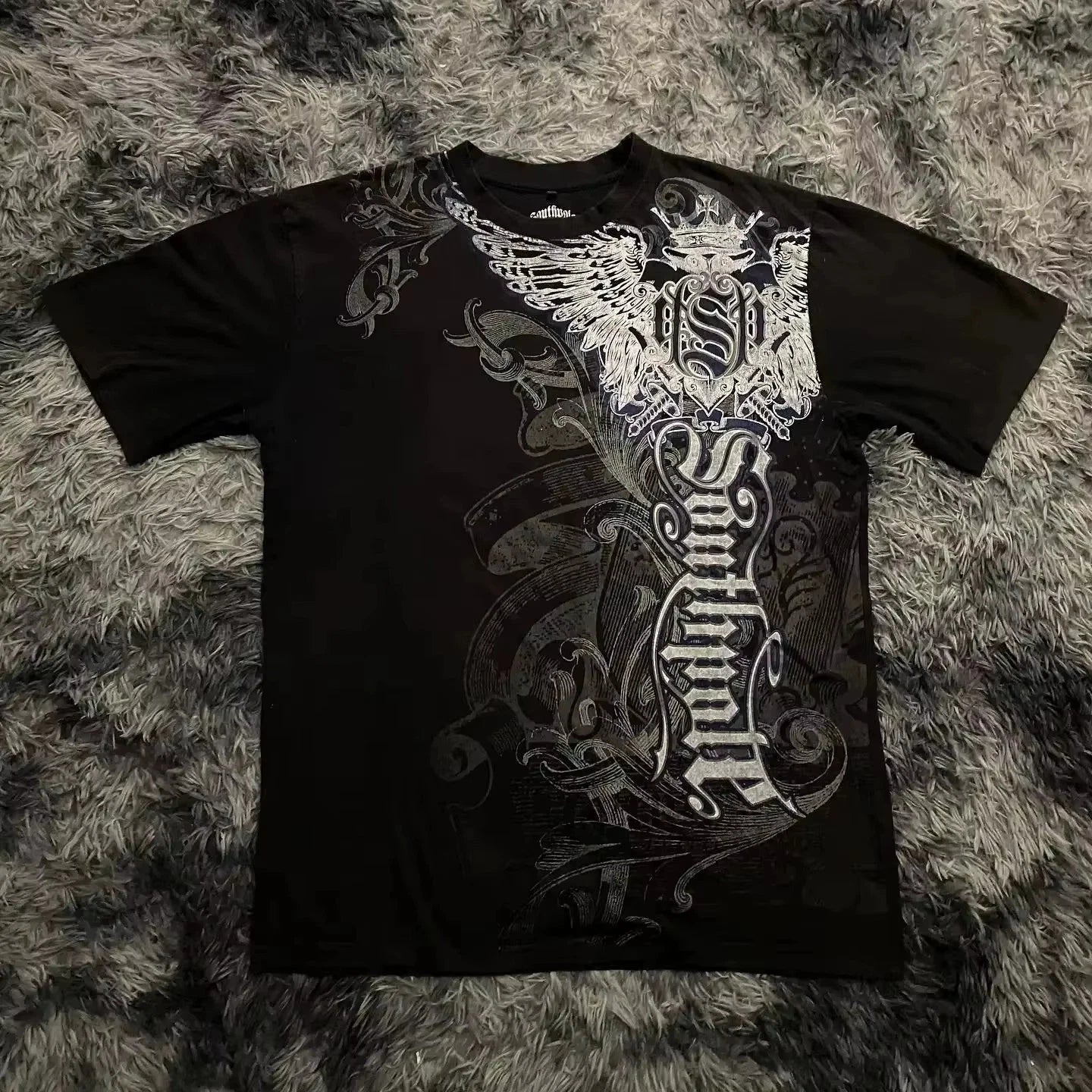 [6 Variants][S-4XL] Black Gothic Winged Graphic Tee | Dark Streetwear Y2K