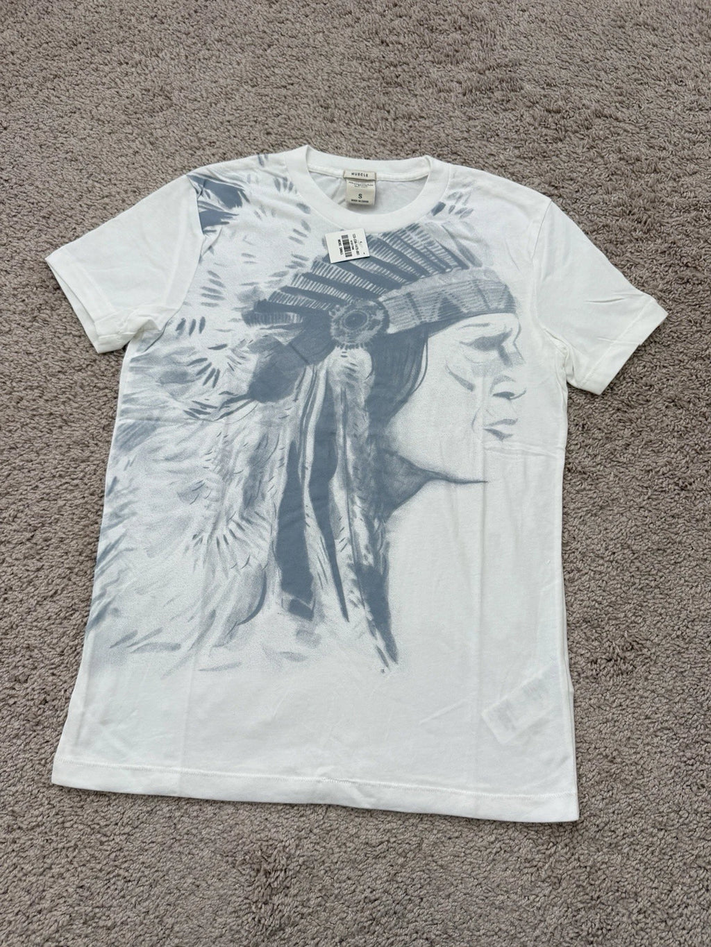 New Abercrombie & Fitch Y2K Muscle T-Shirt Indian Chief Print White Mens Size S