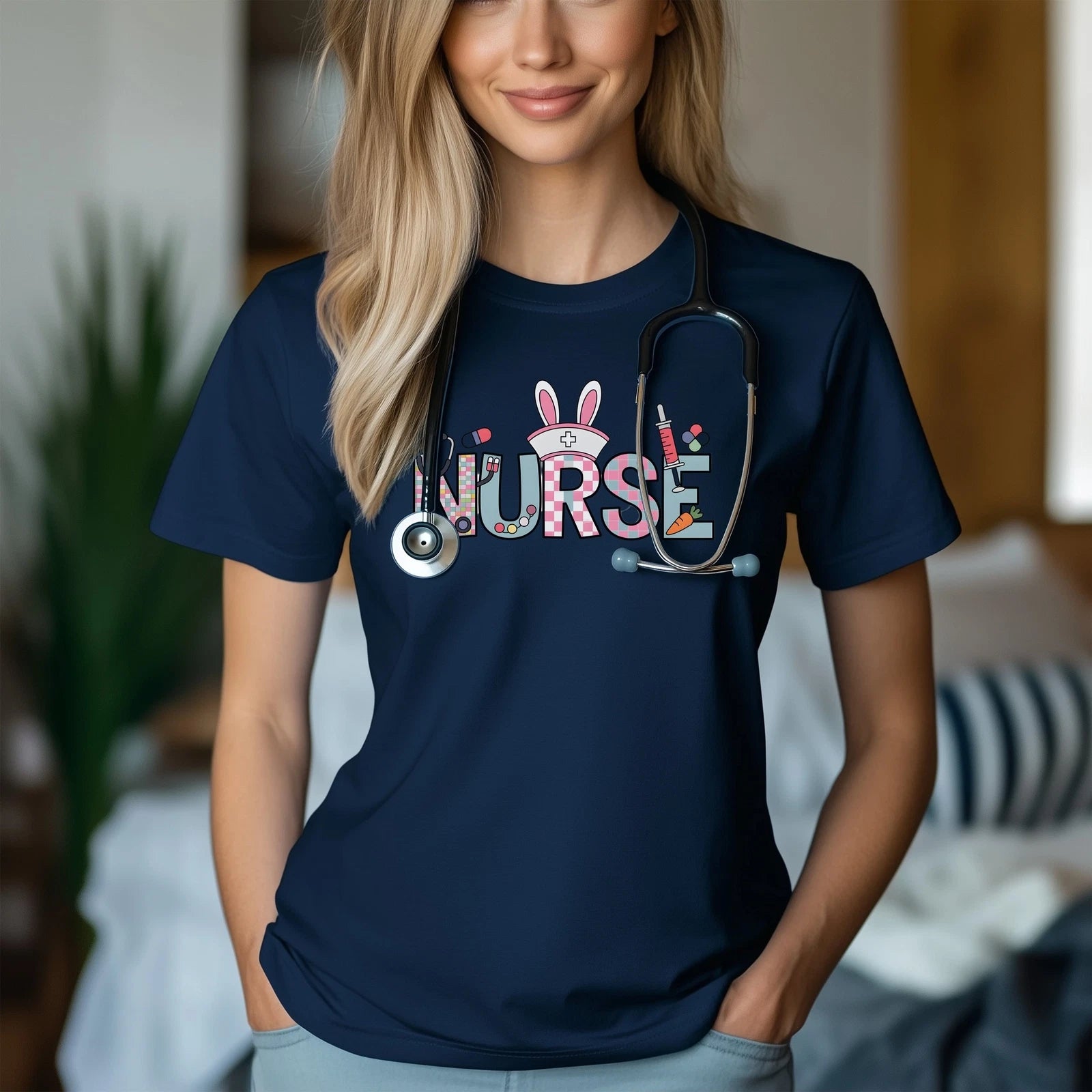 Nurse Bunny Ears Graphic Unisex T-Shirt | Trendy Easter Apparel for Nurses