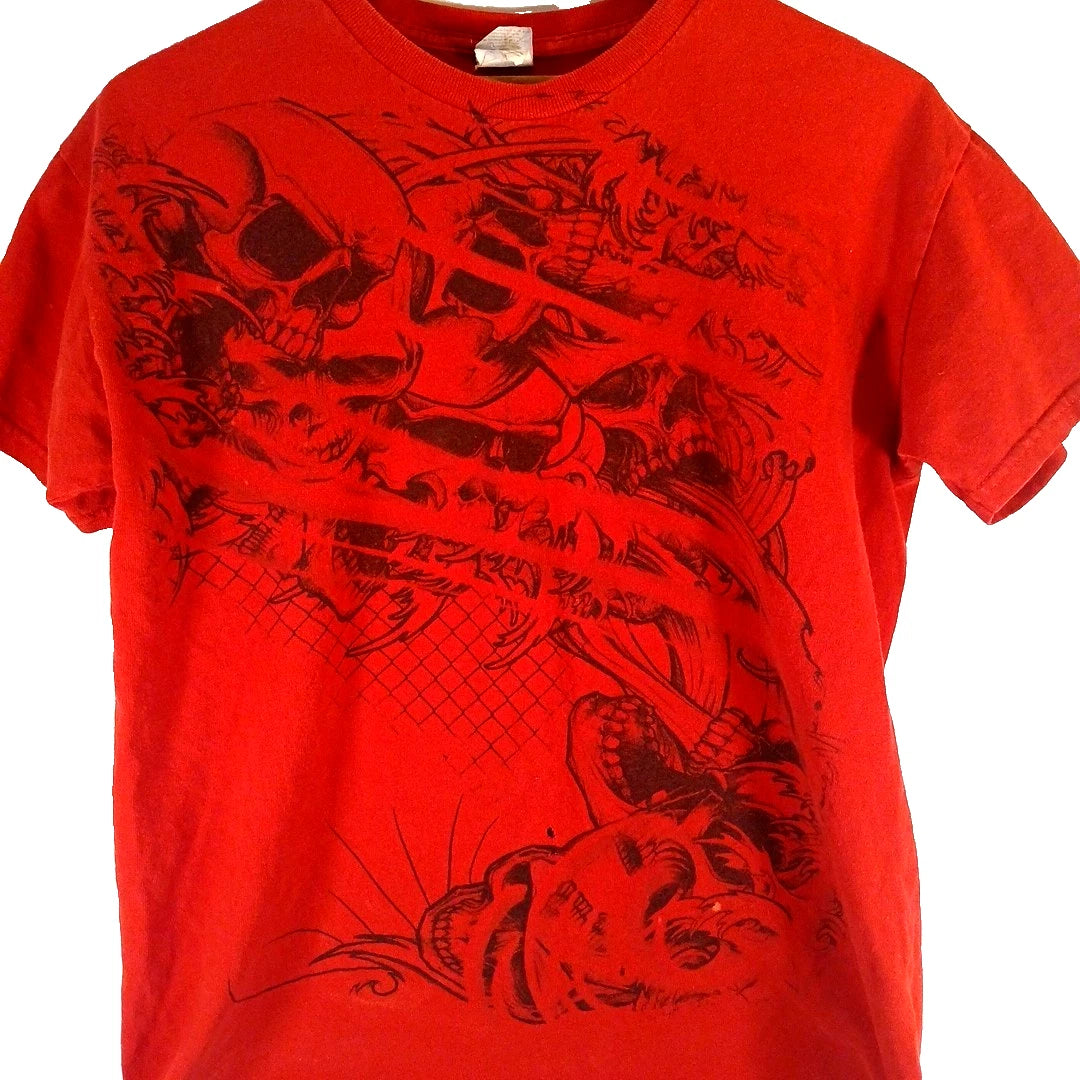 ​Gothic Skull Graphic T-Shirt Red Y2K Grunge Biker All Over Print Medium