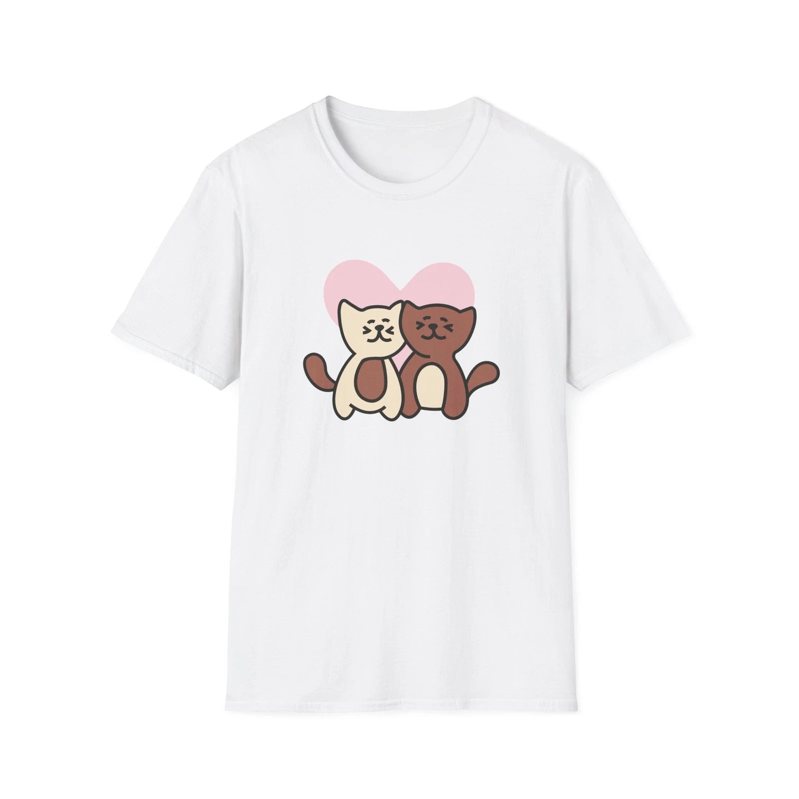 Cute Cartoon Cats Heart T-Shirt Kawaii Cat Couple Tee