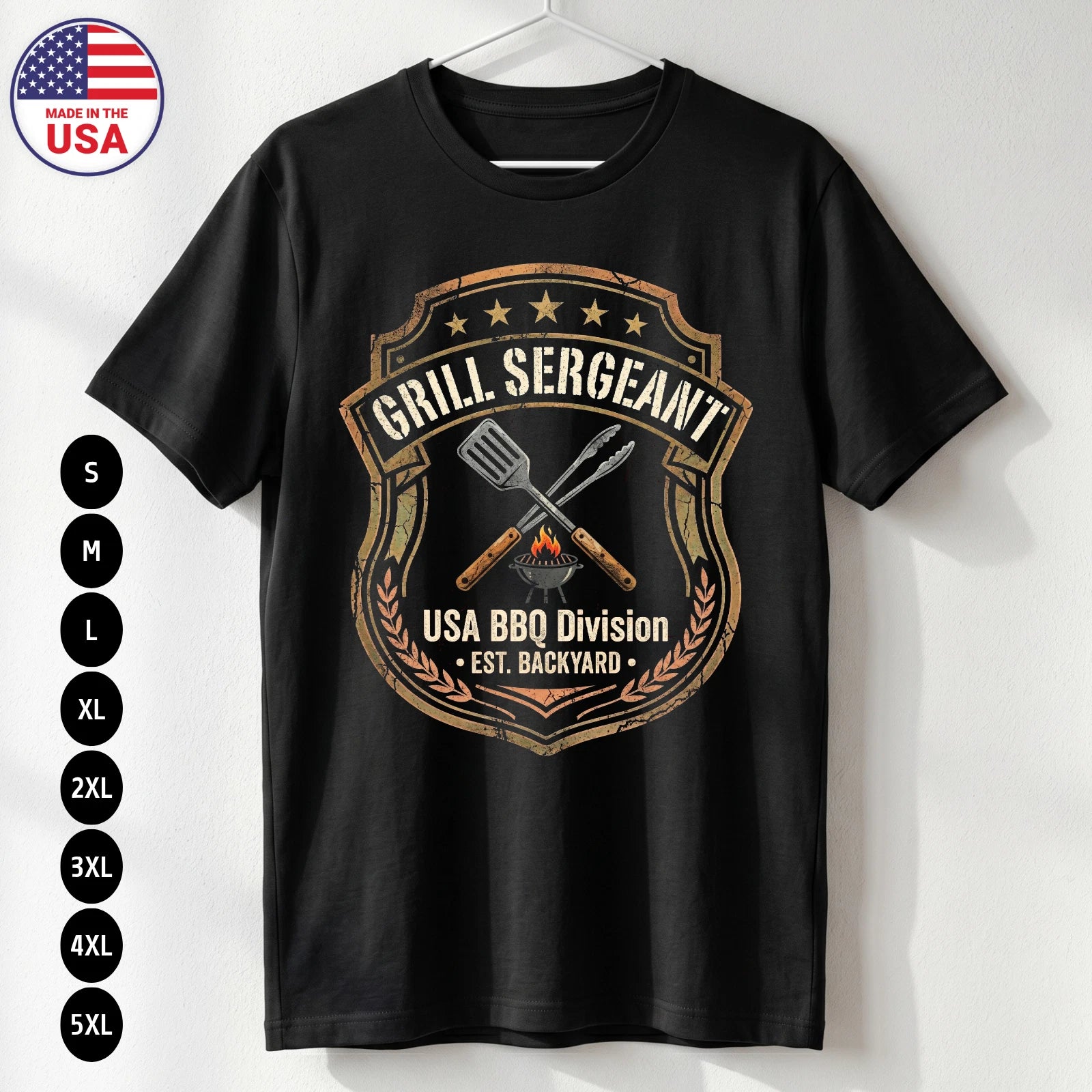 Grill Sergeant T Shirt Funny BBQ Dad Humor Gift Unisex S-5XL