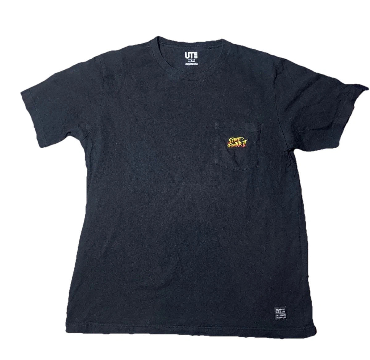 Uniqlo UT Large Street Fighter II Capcom Pocket Shirt Men Black Pixel Art Back