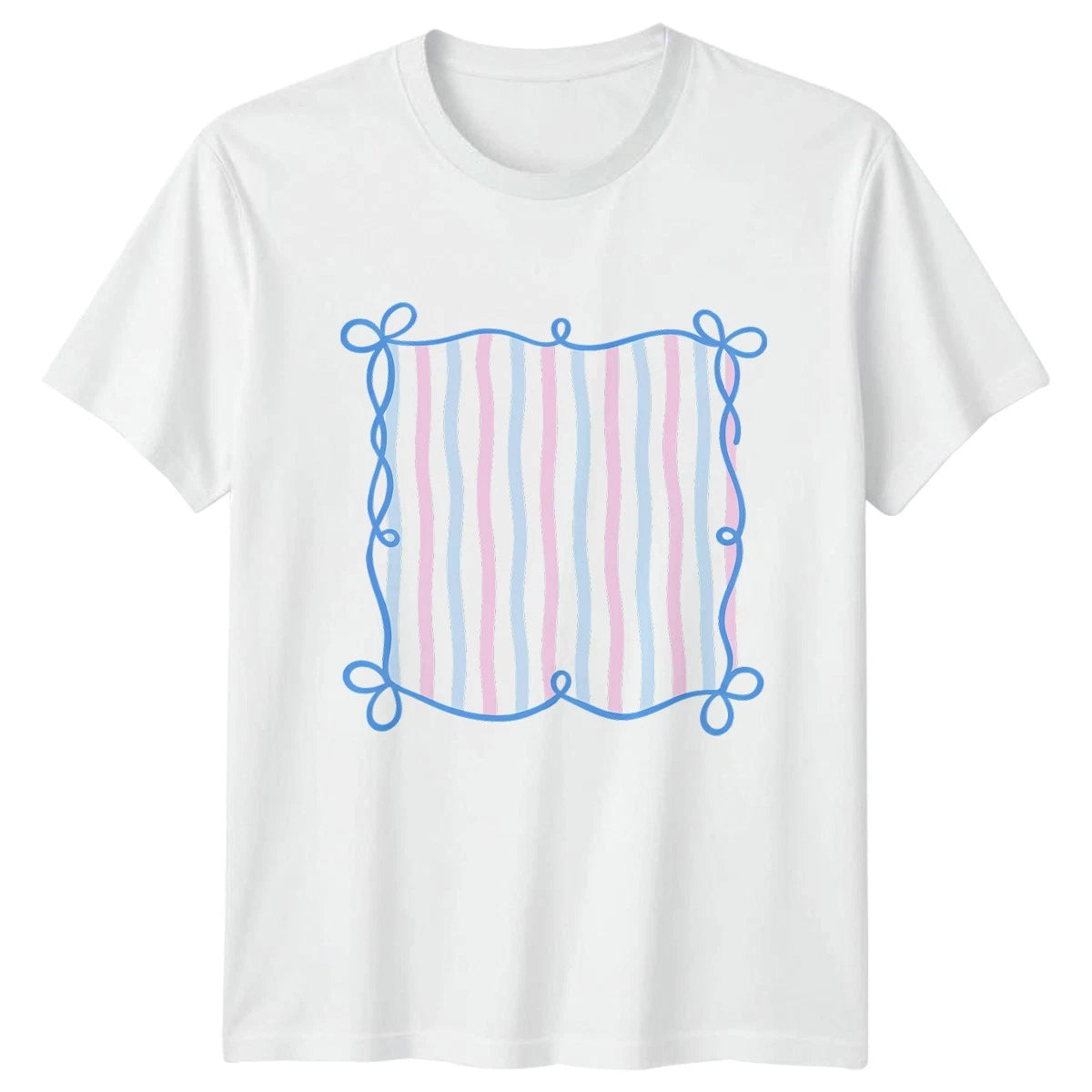 Summer Preppy Striped Frame T-Shirt Preppy Aesthetic Fashion Birthday Gift