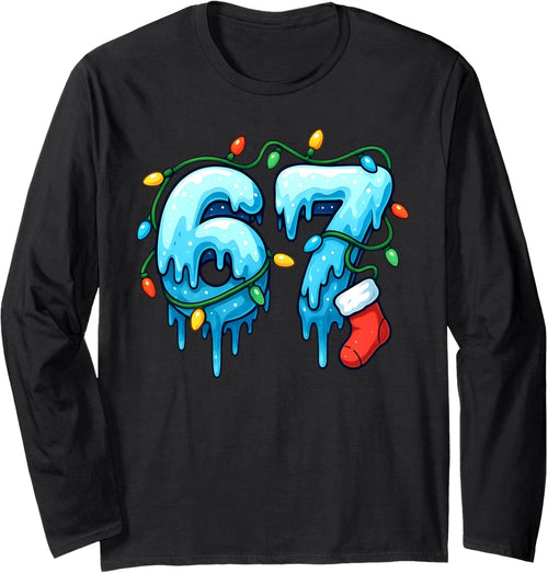 67 Meme Six Seven Funny Christmas Holiday Design Long Sleeve T-Shirt