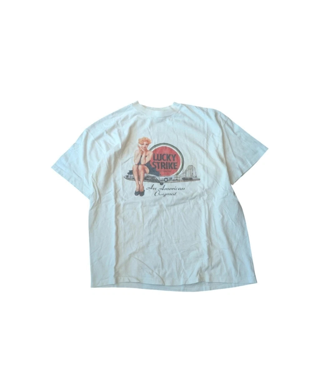 vintage 90s lucky strike promo t shirt xl hanes single stitch white advertising