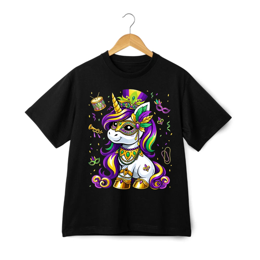 Mardi Gras Unicorn Graphic T-Shirt Carnival Fantasy Cute Party Tee Unisex