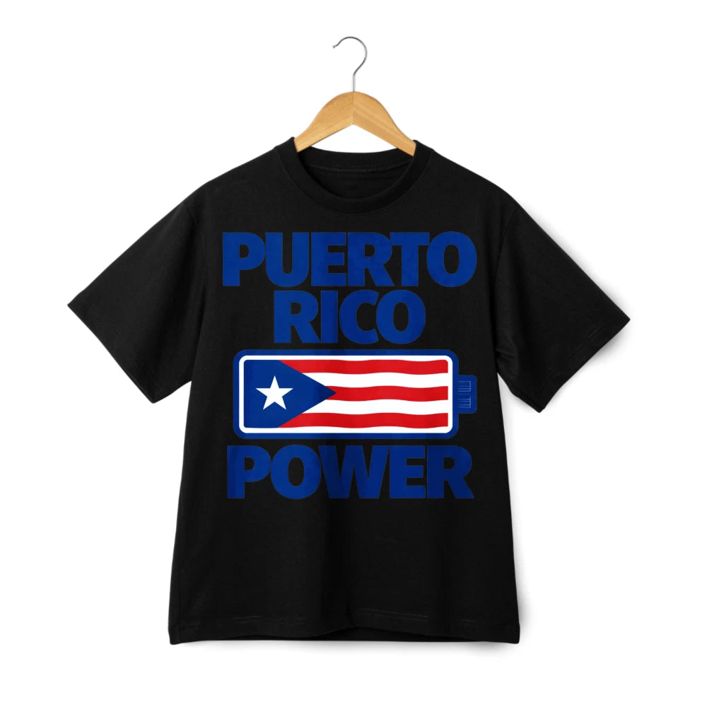 Puerto Rico Power Battery Print T-Shirt, Island Pride Casual Tee