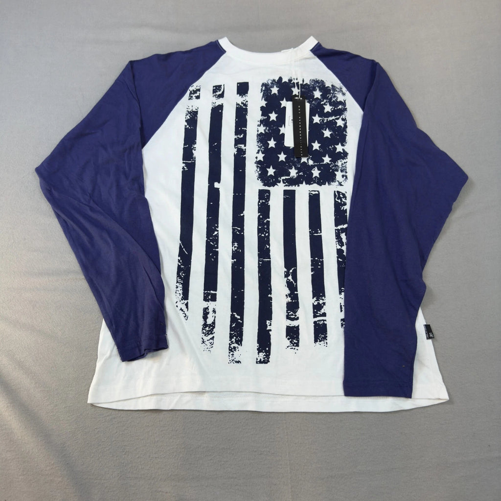Koman Y2K Shirt Large Mens Blue American Flag Long Sleeve 1990s