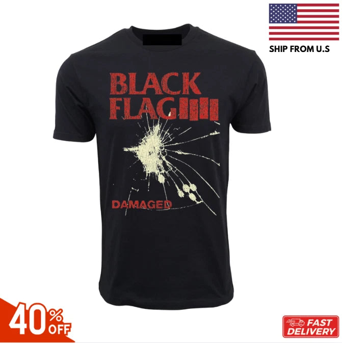 81 DAMAGED BLACK FLAG GRAPHIC BLACK T-SHIRT REPRINT SALE 40% OFF HOT ITEM TRENDY