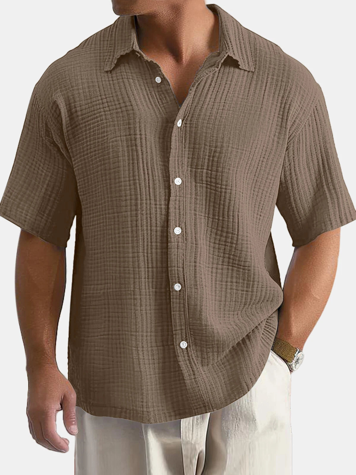 Men's Baggy Shirt Casual Slim Shirts Short Sleeve Button Down Tops Blouse