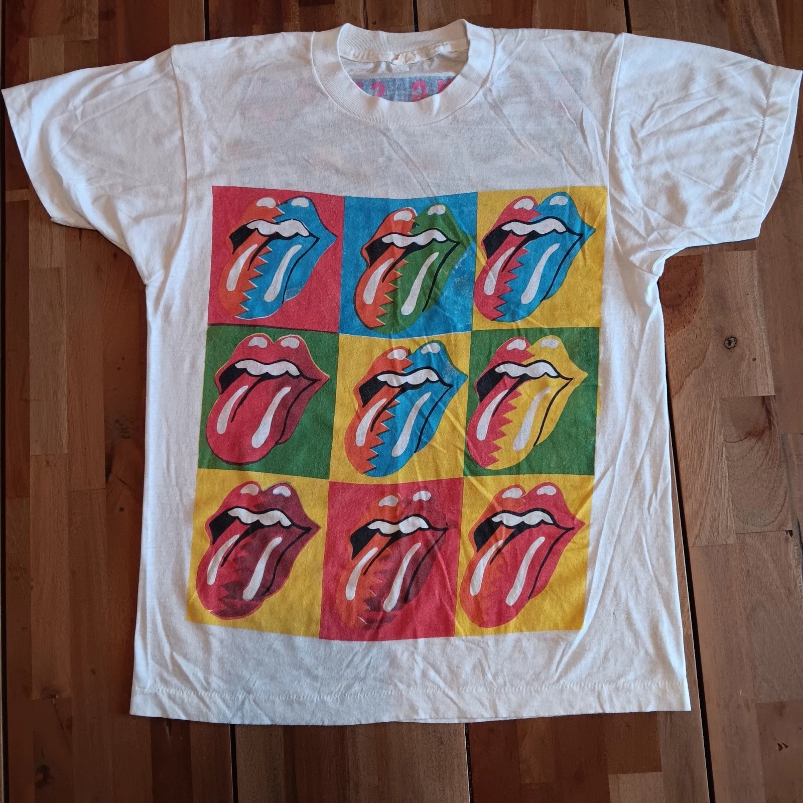 VTG 1989 Rolling Stones Shirt Medium M Pop Art Tongue Steel Wheels Concert 80s