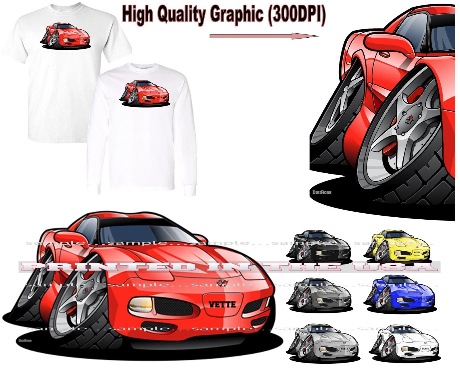 Corvette C5 Series Model Year Speed Ahead DigiRods Cartoon Car T Shirt