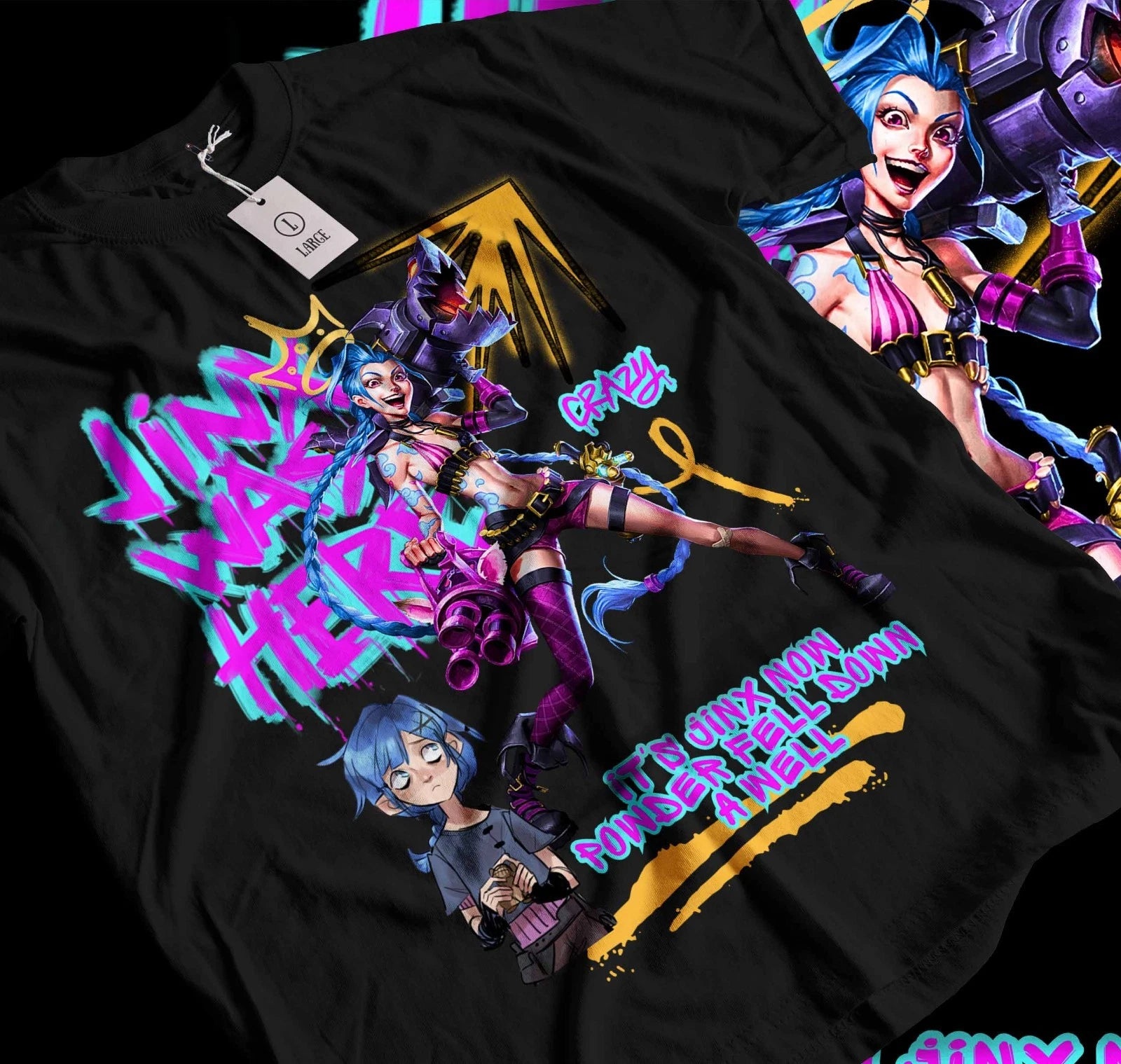 Jinx Arcane T-Shirt Japanese Anime Cartoon Jinx Arcane Graphic T-Shirt  054