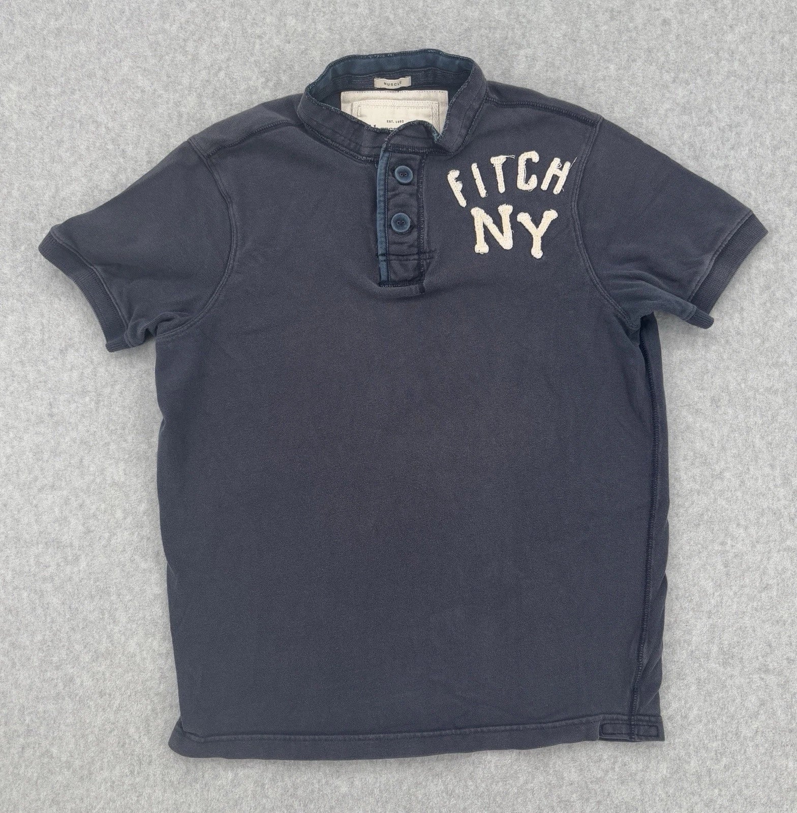 Abercrombie & Fitch Y2K Fitch NY Henley Shirt Navy Blue Muscle Fit Size S
