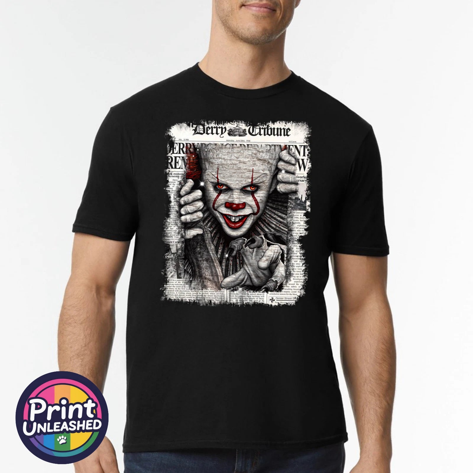 Horror Movie T-Shirt Derry Tribune IT Print Mens Scary Clown Tee Unisex S-2XL