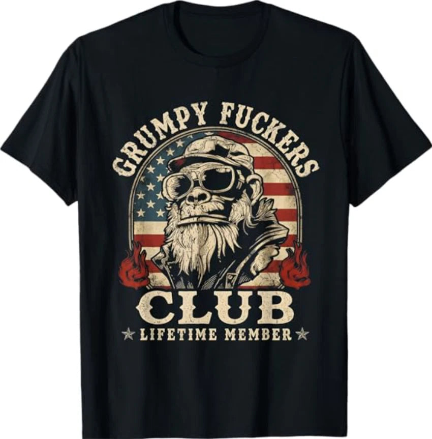 Grumpy F*ckers Club Lifetime Member Funny Sarcastic USA Flag T-Shirt