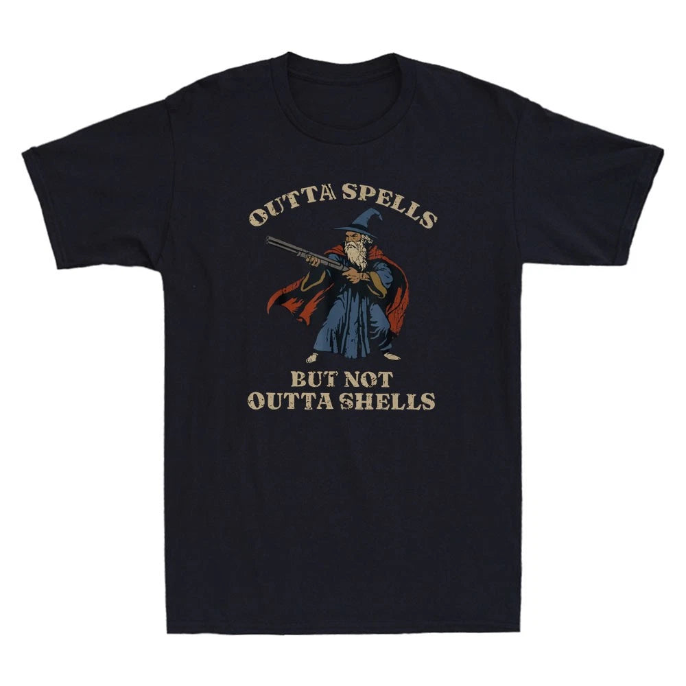 Outta Spells But Not Outta Shells Funny Wizard Fantasy Meme Retro Men's T-Shirt