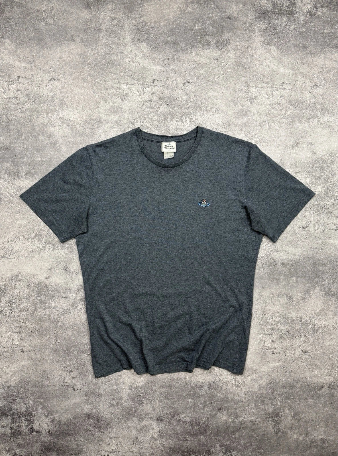 Vivienne Westwood T-Shirt Embroidered Orb Logo Luxury Designer Gray Size XL