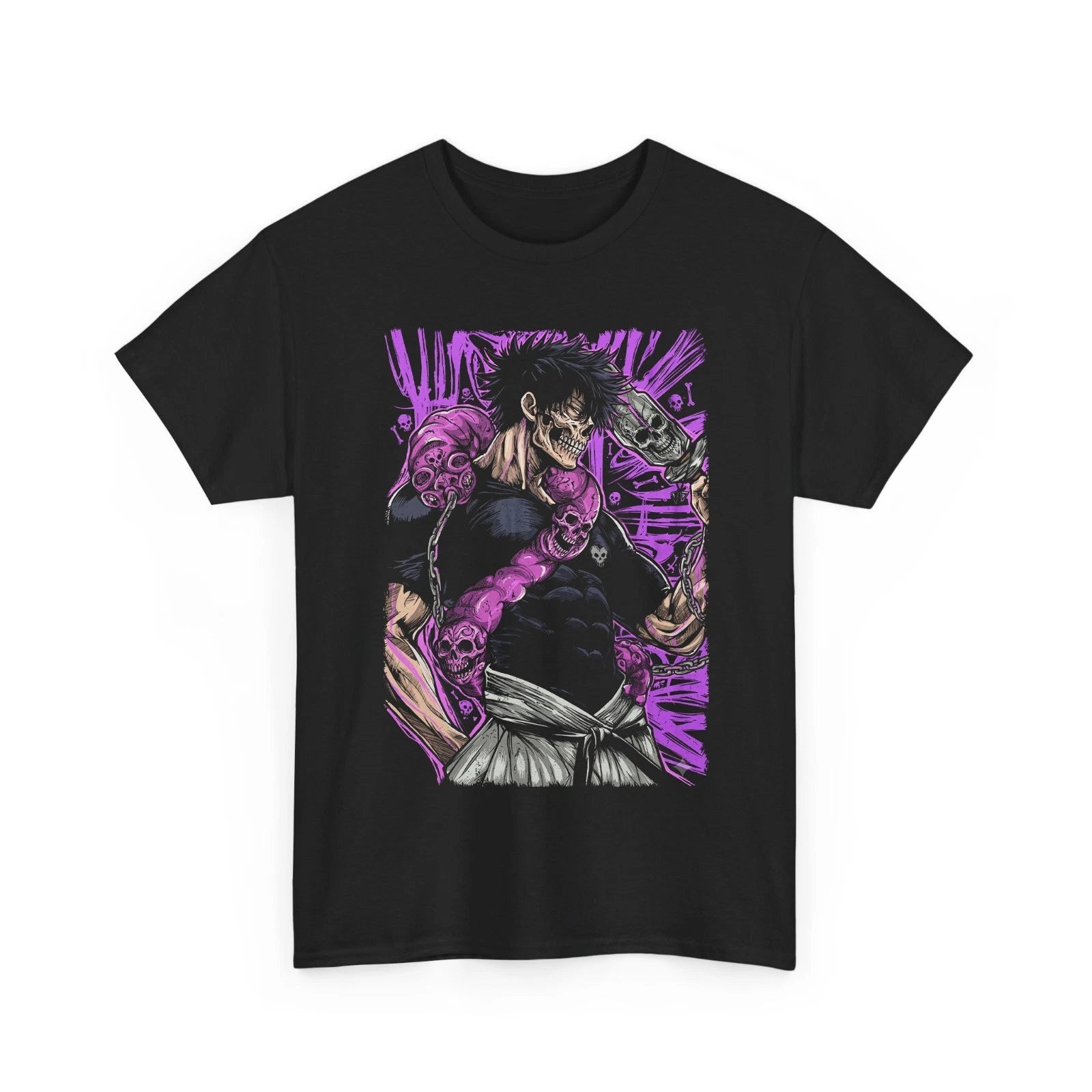 Dark Anime Style Warrior Skull T-Shirt Cursed Spirit Gothic Graphic Tee Men