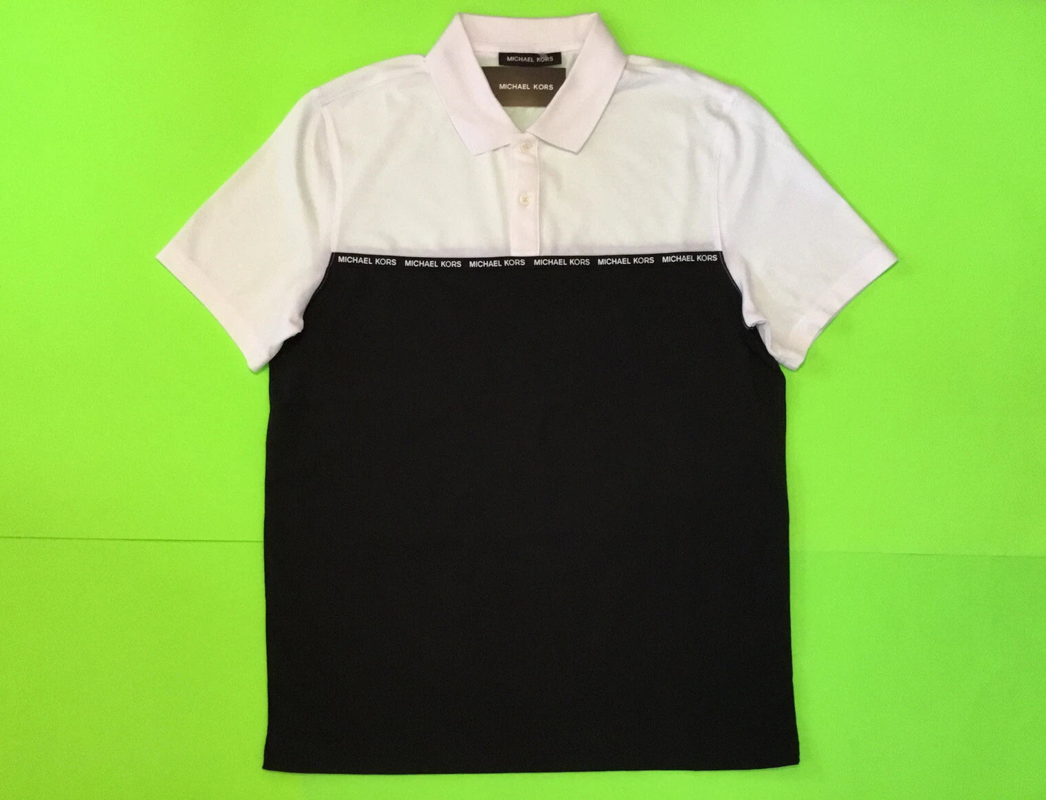 MICHAEL KORS Men’s Polo Short Sleeve T-Shirt Size MEDIUM White/Black MSRP $89.50