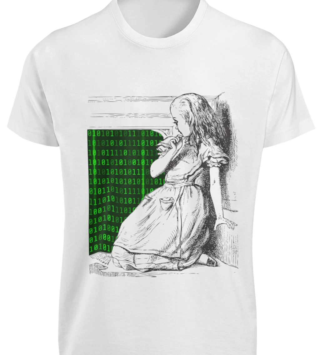Alice in Wonderland Down the Matrix Rabbit Hole T-SHIRT Encrypted Graphic TEE
