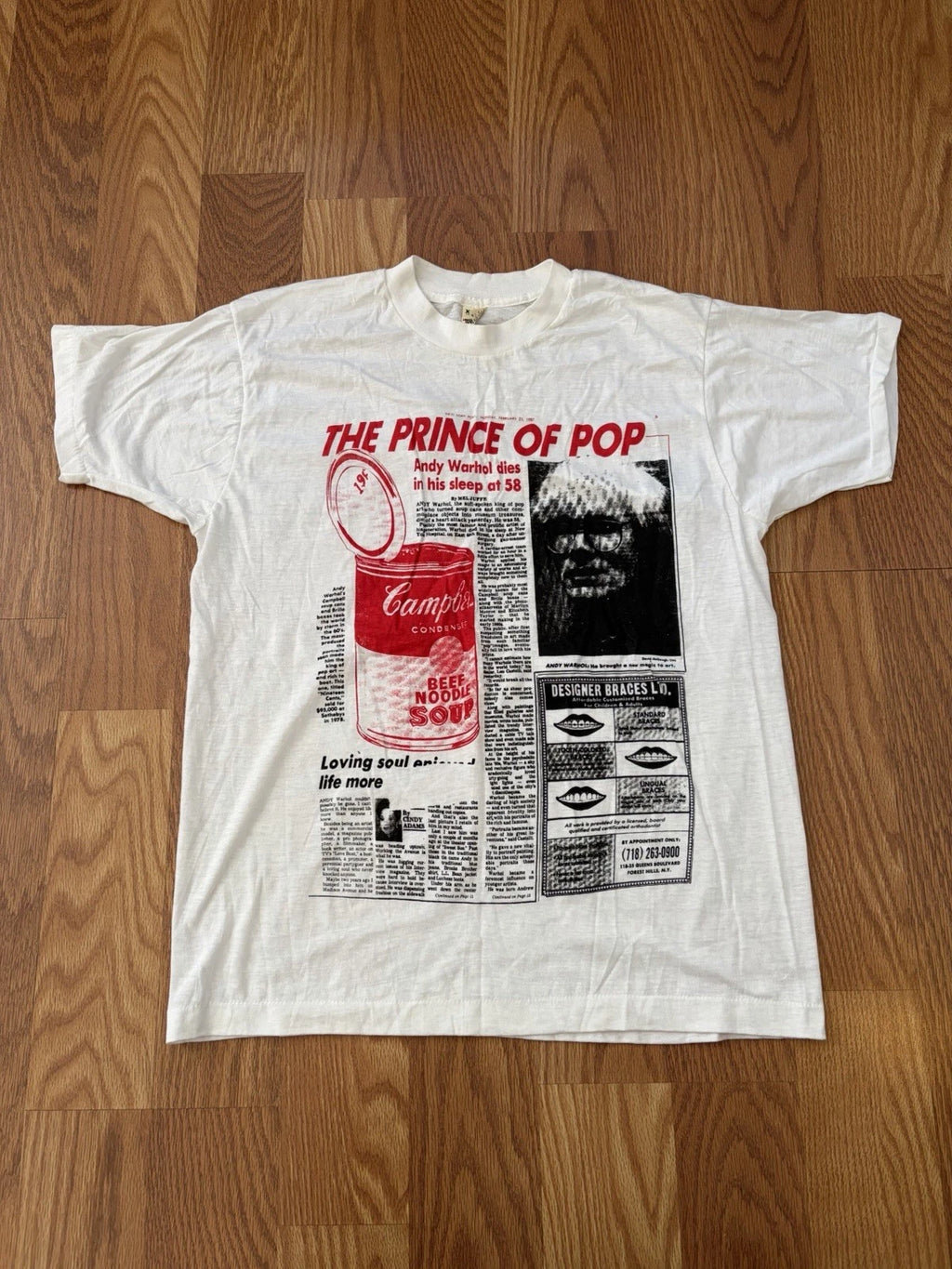 Vintage 80s Andy Warhol Shirt Memorial Prince Of Pop Is Dead Art Tee NYC Punk XL