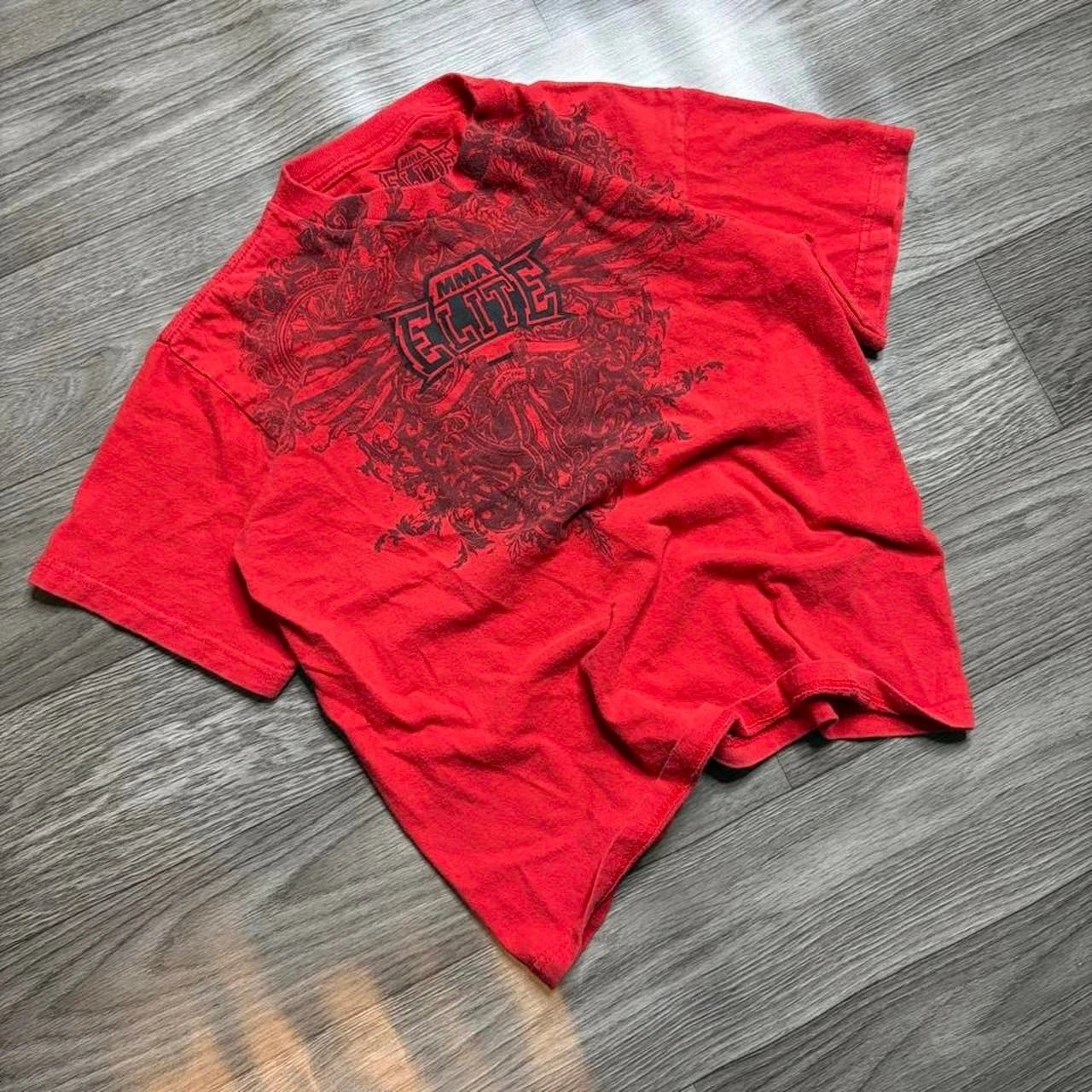 Vintage Y2K Goth Grunge Emo MMA ELITE All Over Print AOP Cross Red Tee Sz S