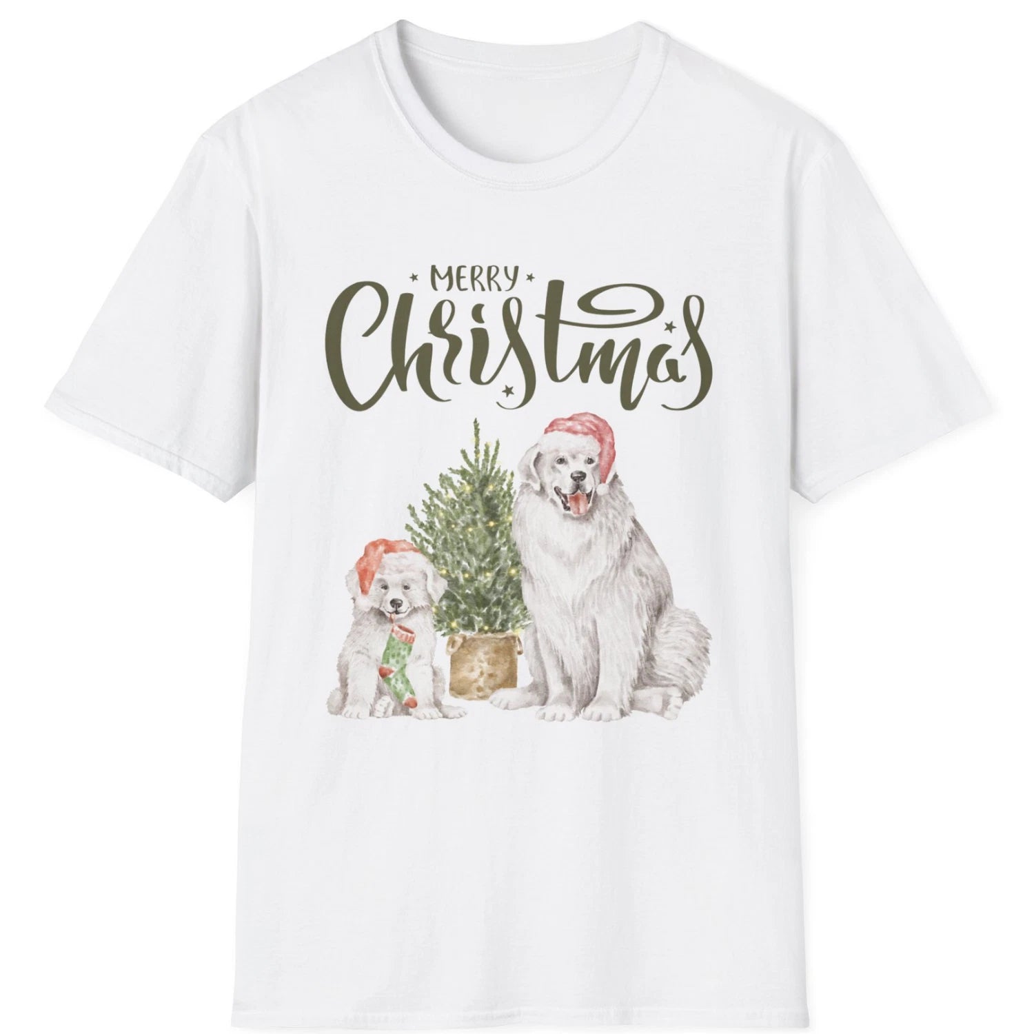 Merry Christmas Great Pyrenees Dogs T-Shirt | Cute Dog Lovers Holiday Shirt Gift