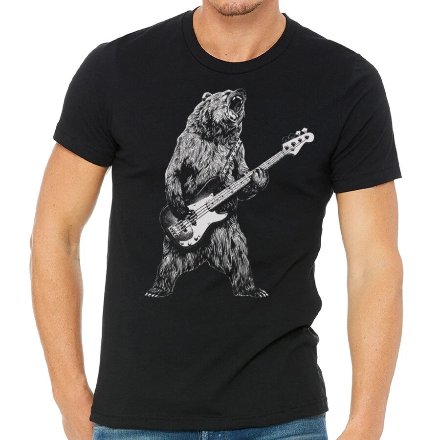 Bear Playing Bass Guitar, Men's Guitar Player Shirt, Animal Guitarist