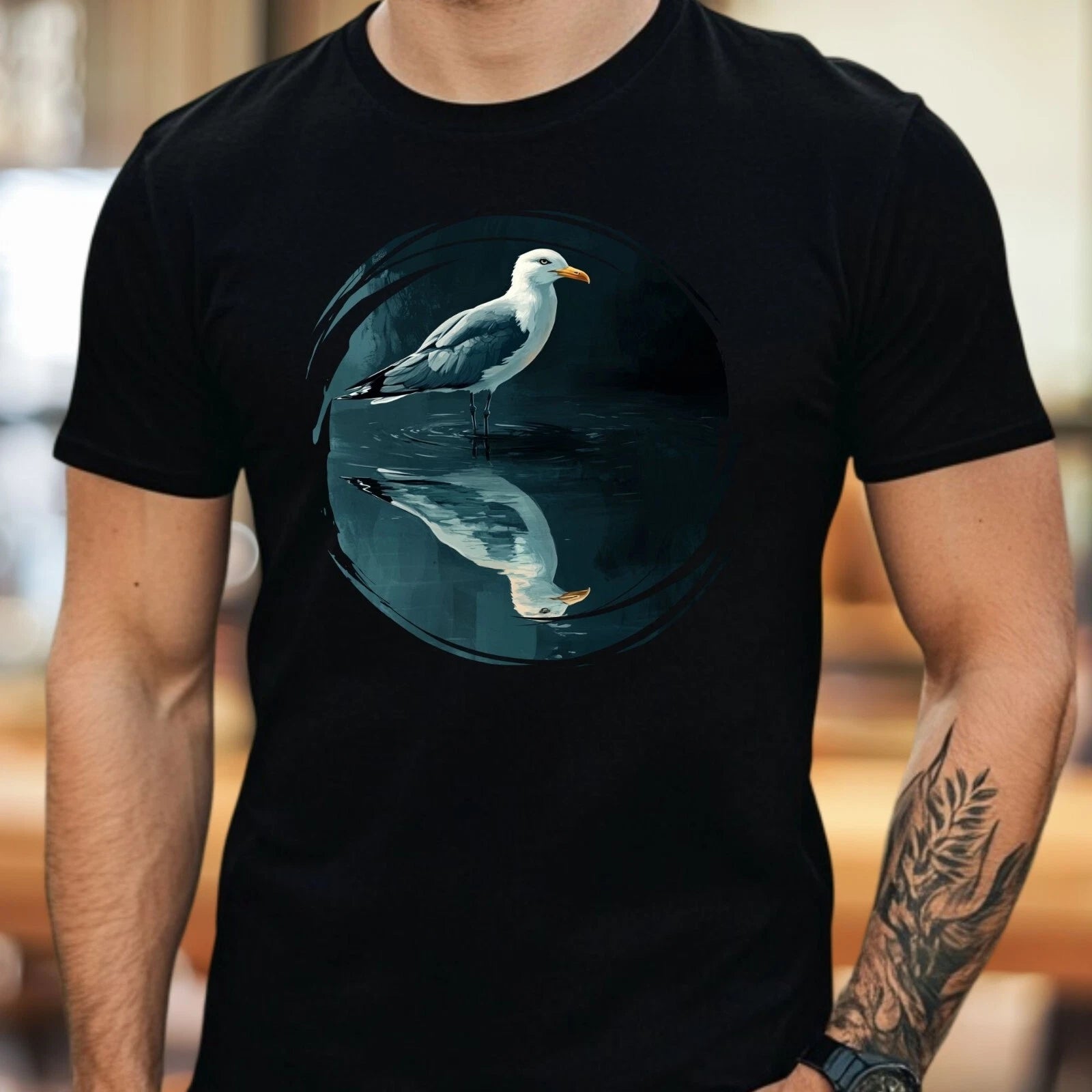 Mens Seagull Bird Print Cotton T-Shirt Size XS to 5XL