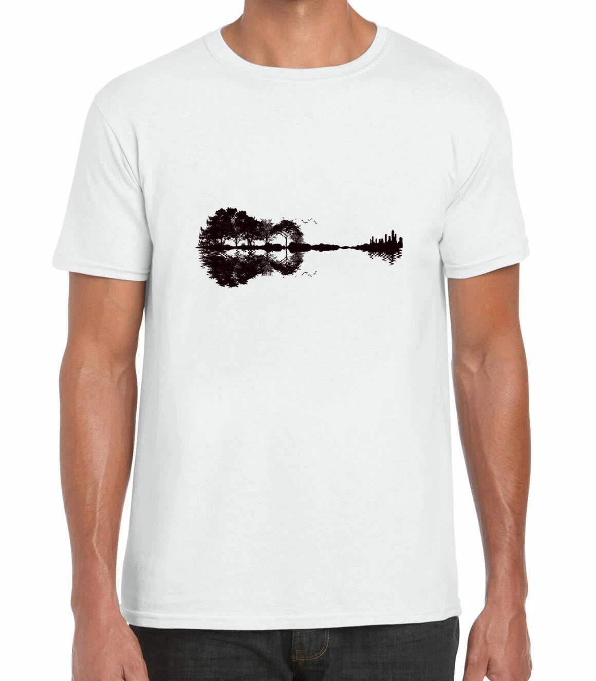 From Nature to City Guitar Art Rare Trendy Fashion Printed Cotton T-shirt Top