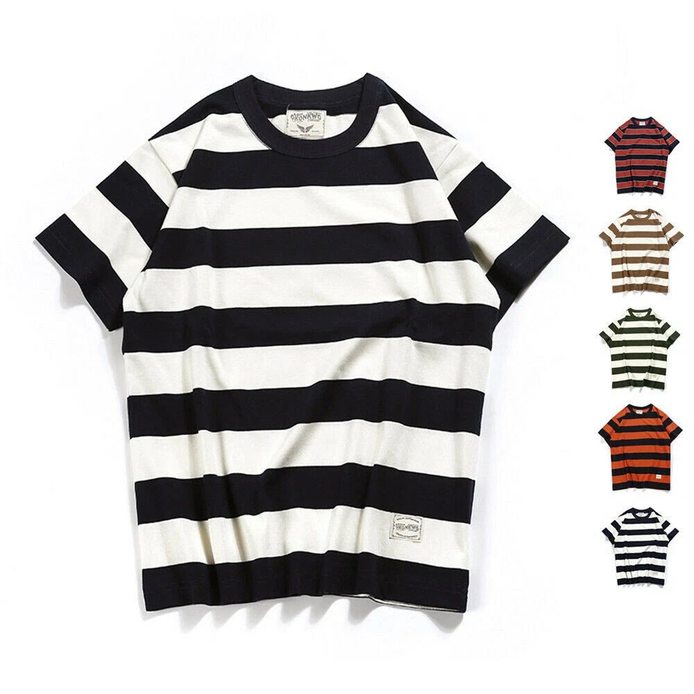 Vintage Men Prisoner Striped T-Shirts Causal Motorbike Short Sleeve Tee Shirt