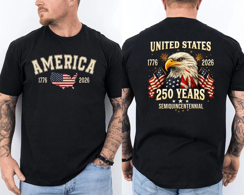 250 Years American Flag 250th Anniversary USA Bald Eagle Front & Back T-Shirt