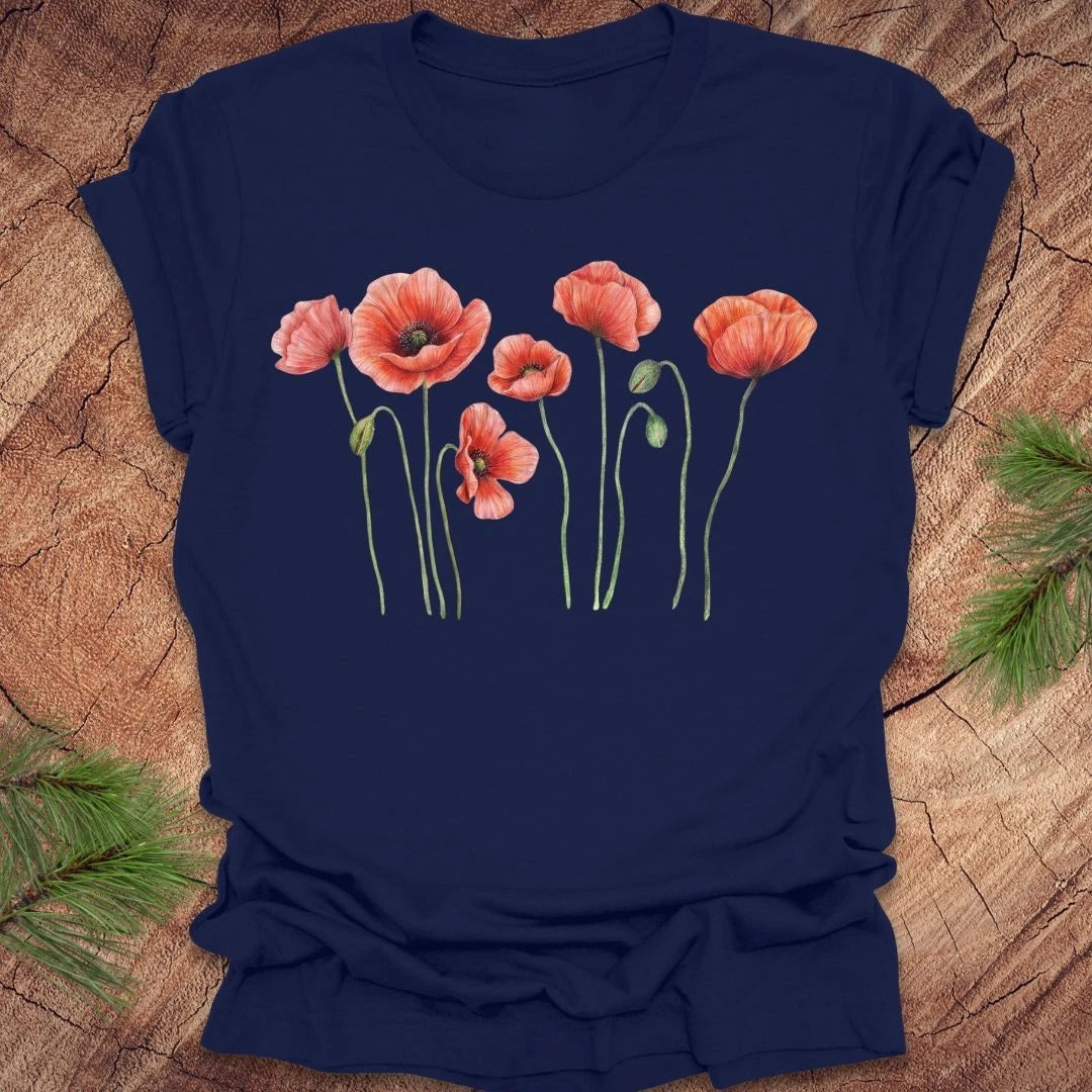 Dancing Poppies Women’s Wildflower T-Shirt Floral Boho Nature Graphic Tee S-3XL