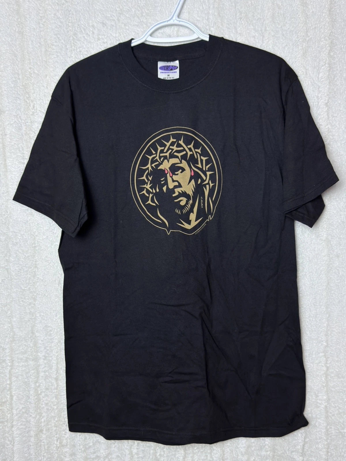 Y2K Goth Inspired Jesus Graphic Tee Black Dark Religious Shirt USA Size M