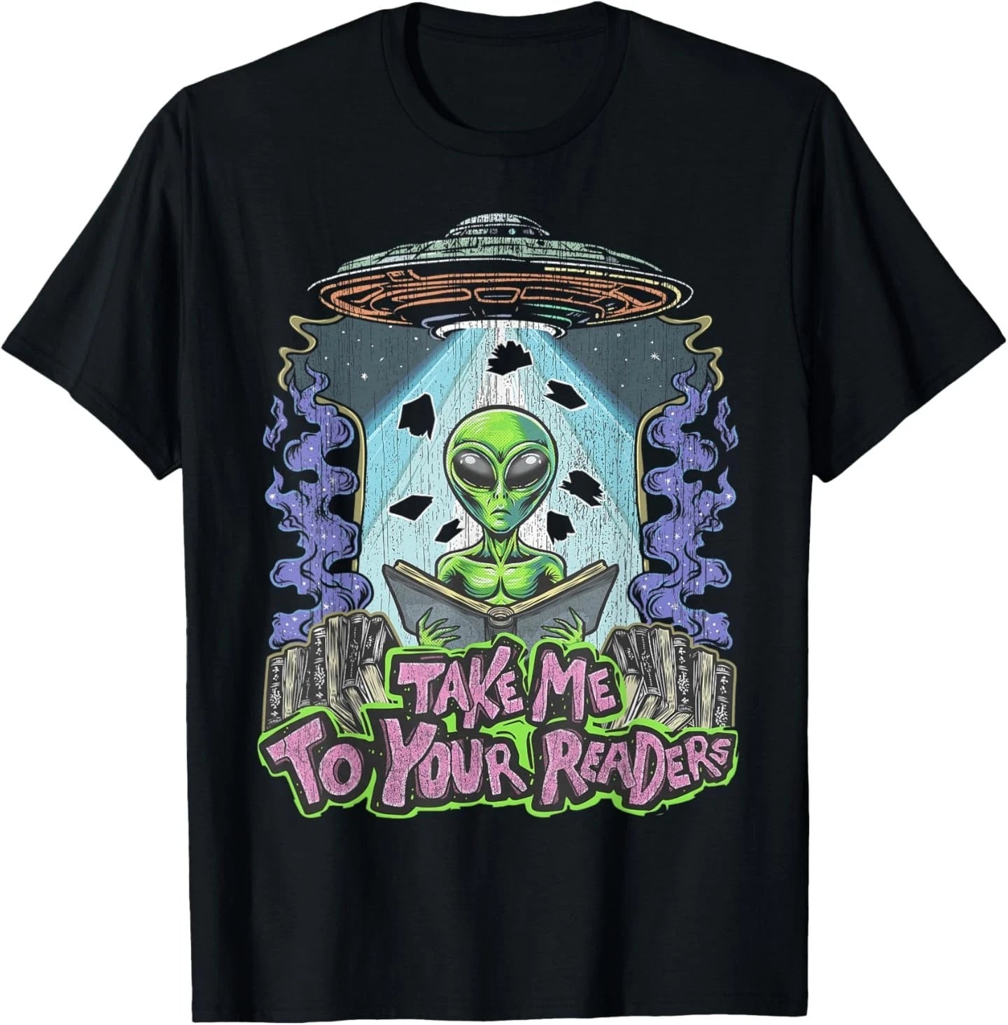 Vintage Retro Take Me to Your Readers Alien Graphic Tee T-Shirt