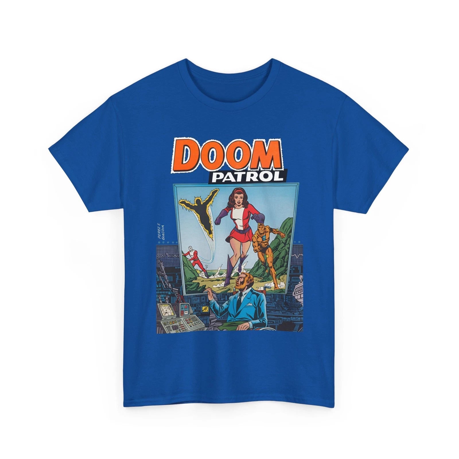 Doom Patrol T-Shirt - George Perez Art - Elasti-Girl, Robotman, Negative Man