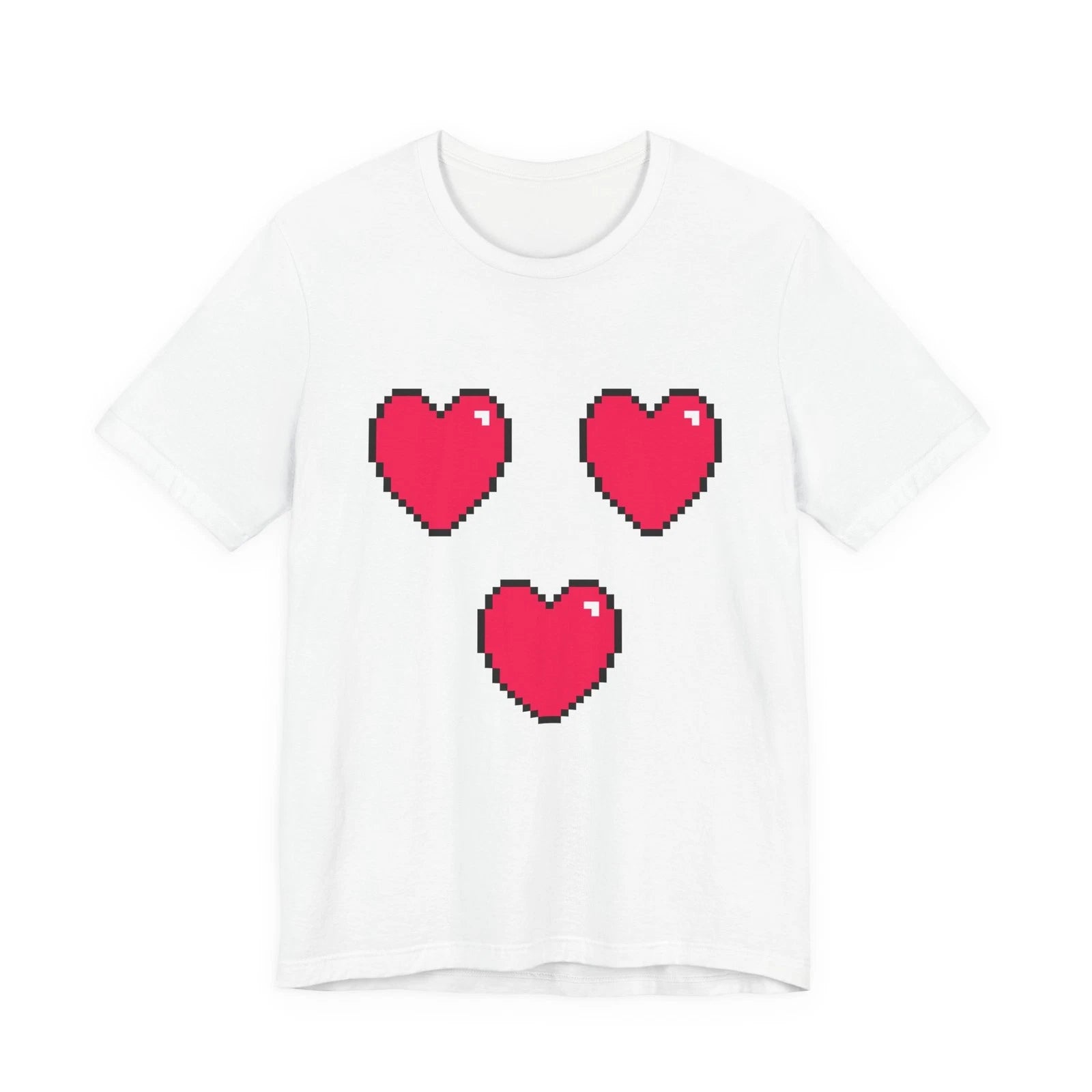 Unisex Jersey Short Sleeve Tee Cute Retro 8-Bit Pixel Art Gamer 3 Red Hearts