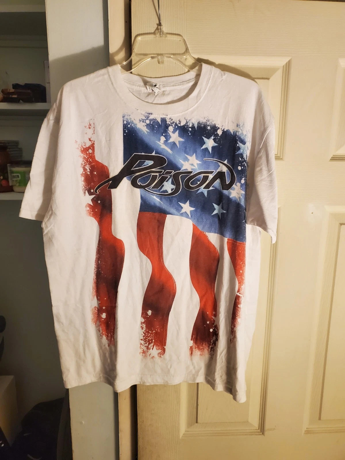 Vintage Poison Tour 2009 Graphic Size XL Shirt American Flag Anvil Blue Tag