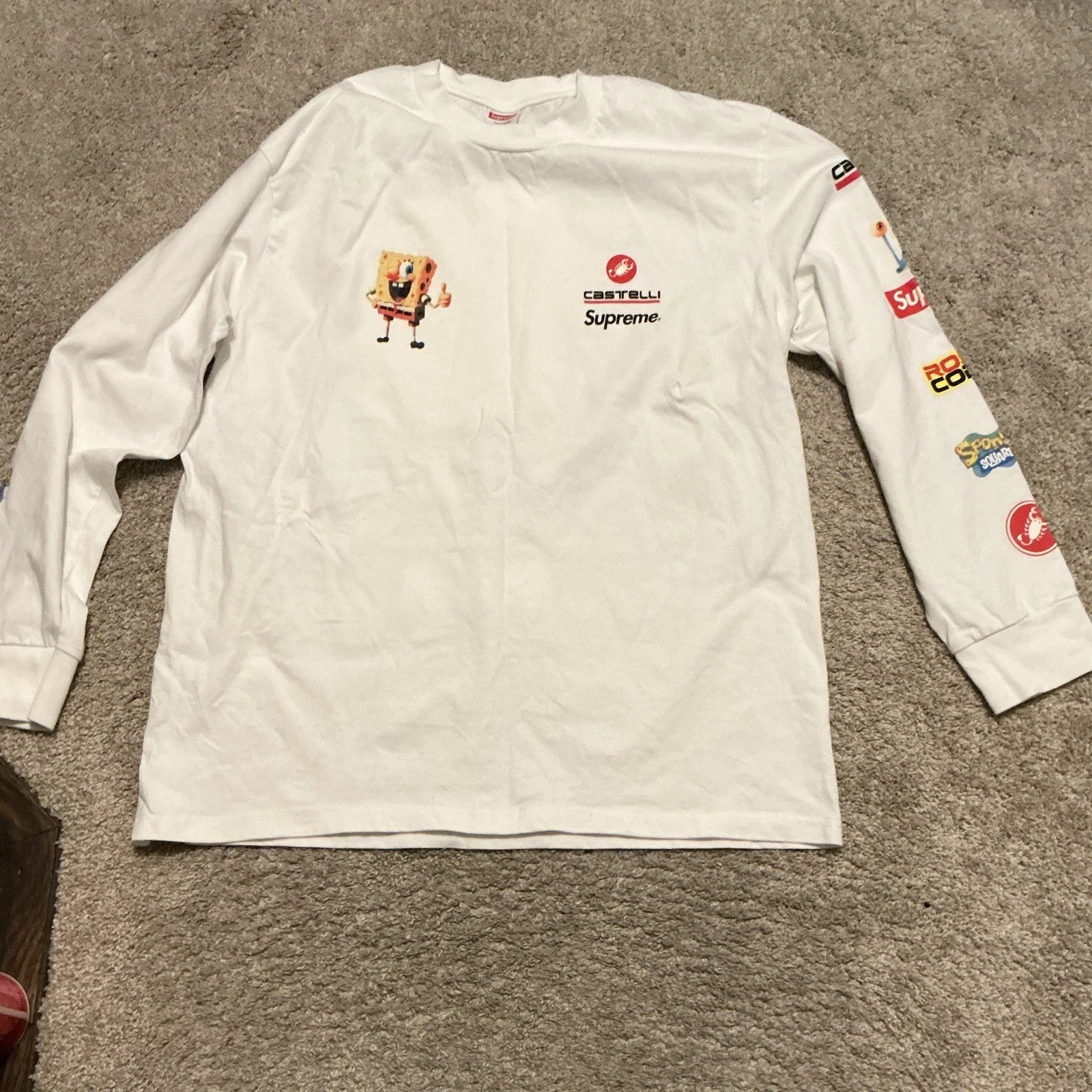 Supreme x Castelli SpongeBob White Long Sleeve Crew Neck Cotton Tee L